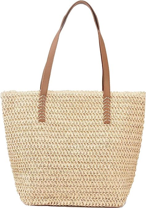 Amazon.com: Kehpish Large Straw Beach Bag for Womens, Straw Handbag Woven Tote Bag With Zipper Summer Straw Shoulder Bag (Beige) : Clothing, Shoes & Jewelry Beige Clothing, Blessing Bags, Tote Bag With Zipper, Straw Beach Bag, Straw Handbags, Bag With Zipper, Woven Tote Bag, Womens Tote, Beach Bag