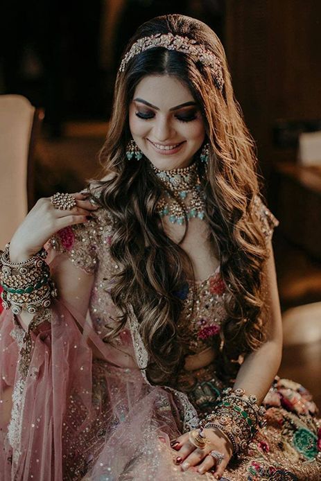 Bohemian Princess Vibe Dusty Pink Teal enameled jewelry Dipak Studios Engagement Dress For Girl, Engagement Dress For Men, Hairband Hairstyle, Bridal Hair Bands, Light Pink Wedding, Bridal Hairdo, Indian Bridal Dress, Amazing Weddings, Traditional Bride