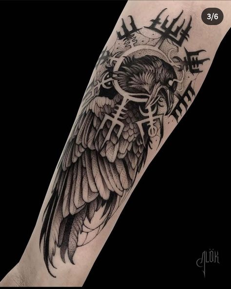 Raven Tattoo Ideas, Viking Sleeve, Norse Tattoos, Tato Maori, Viking Warrior Tattoos, Crow Tattoo Design, Scandinavian Tattoo, Viking Tattoo Symbol, Viking Tattoo Sleeve