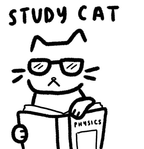 Studying Doodles, Cat Studying Drawing, Homework Doodles, Studious Cat, Cat Study Drawing, Science Cat Drawing, Cat Doodle Icon, Whiteboard Cat Drawing, Silly Cats Drawing