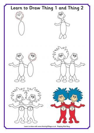 Draw Dr Seuss Characters, Draw Cartoon Characters, Thing One And Thing Two, Dr Seuss Characters, Dr Seuss Classroom, Dr Seuss Activities, Dr Seuss Crafts, Seuss Classroom, Seuss Crafts