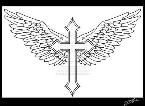 Winged Drawing, Back Wing Tattoo, Chest Tattoo Wings, Cross With Wings Tattoo, Alas Tattoo, Cross With Wings, Cross Tattoo For Men, Wing Tattoo Designs, Cross Tattoo Designs