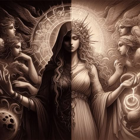 Hecate & Aphrodite Hekate And Persephone, Daughter Of Hecate Aesthetic, Persephone Art Goddesses, Hecate Goddess Art, Hekate Art, Hekate Aesthetic, Hecate Aesthetic, Daughter Of Hecate, Hieros Gamos