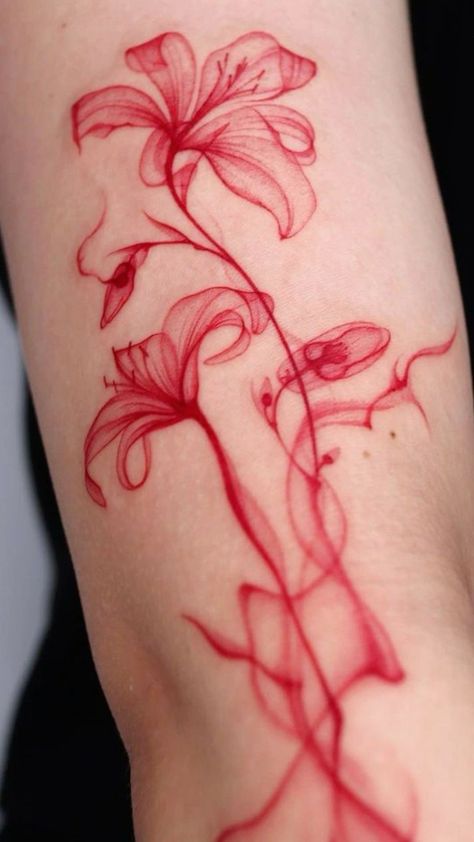 Spider Lily Tattoo Arm, Lily Tattoo Arm, Red Spider Lily Tattoo, Spider Lily Tattoo, Charm Tattoo, Red Spider Lily, Dandelion Tattoo, Spider Lily, Koi Art