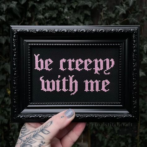 FRAMED PRINT Creepy With Me Valentines Day Cross Stitch - Etsy Emo Witch, Halloween Interior, Gothic Homes, Gift Ideas Anniversary, Anniversary Wedding Gifts, Alternative Aesthetic, Boutique Ideas, Goth Home Decor, Goth Decor