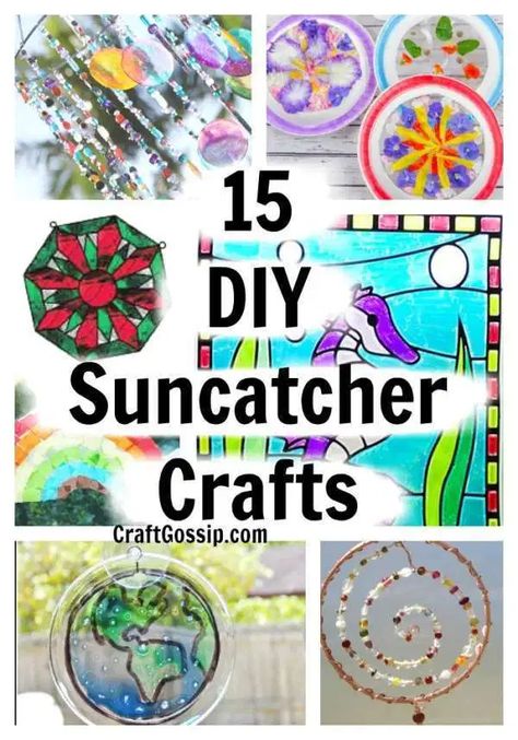 15 DIY Sun-catchers #kidscrafts #preschool #naturecrafts #spring #summer Wood Frames Diy, Sun Crafts, Suncatcher Diy, Diy Suncatchers, Spring Art Projects, Nature Collage, Suncatcher Craft, Rainy Day Crafts, Diy Wind Chimes