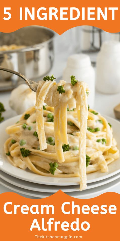 5 Ingredient Cream Cheese Alfredo Sauce Recipe - The Kitchen Magpie 5 Ingredient Alfredo Sauce, Easy Cream Cheese Alfredo Sauce, Homemade Alfredo Sauce With Cream Cheese, Alfredo Sauce Recipe With Cream Cheese, 4 Ingredient Alfredo Sauce, Cheesy Alfredo Pasta, Alfredo With Cream Cheese, Alfredo Sauce With Cream Cheese, Cream Cheese Alfredo Sauce