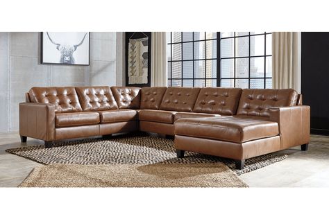 Baskove 4-Piece Sectional with Chaise | Ashley Furniture HomeStore Large Chaise, La Apartment, Sectional With Chaise, Auburn Brown, Modern Sofa Sectional, Armless Loveseat, Ashley Furniture Homestore, Types Of Sofas, Living Room Set