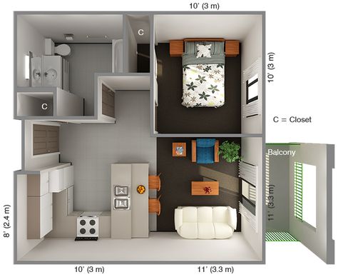 Square Apartment Layout, Small Apartment Floor Plans 1 Bedroom, Small Apartment Design Layout, 10 X 20 Tiny House Floor Plan, One Bedroom Apartment Ideas Floor Plans, 1 Bedroom Apartment Floor Plan, Mandeville Jamaica, One Room Houses, Small Apartment Floor Plans