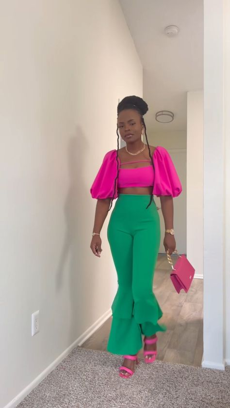 Pink And Yellow Outfit Black Women, Shades Of Pink Brunch, Outfits Colourful, Pink Brunch, 50 Shades Of Pink, Bright Colored Outfits, Brunch Outfits, Cute Vacation Outfits, Chic Dress Classy