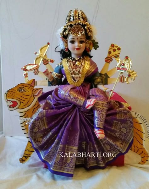 Cute Doll asMaa Durga.......... Navratri Wallpaper, Golu Dolls, Radhe Krishna Wallpapers, Ganapati Decoration, Dress Barbie Doll, Indian Dolls, Wedding Doll, Homemade Dolls, Goddess Decor