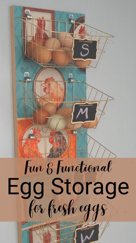 Chicken Supplies Storage Ideas, Farm Fresh Egg Organizer, Chicken Egg Basket Diy, Wall Mounted Egg Holder, How To Store Chicken Eggs, Egg Sorter Diy, Daily Egg Organizer, Fresh Egg Storage Diy, Chicken Egg Collecting Ideas