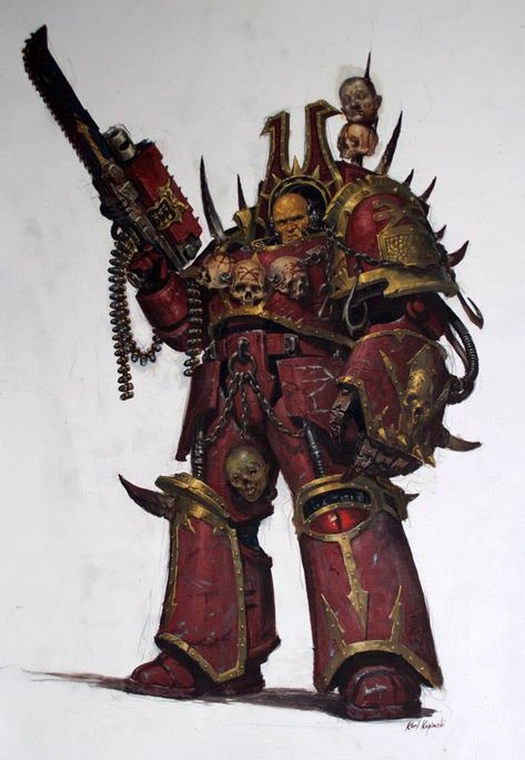 by Karl Kopinski Khorne 40k, Karl Kopinski, Chaos Art, Word Bearers, Chaos Space Marines, Space Marine Art, Chaos 40k, 40k Chaos, Chaos Lord