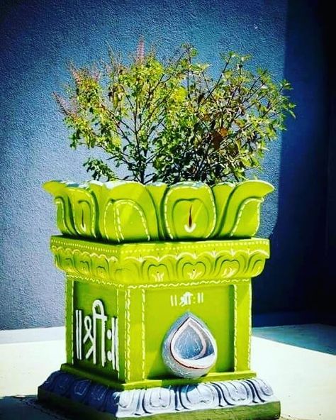 Jai maa Tulsi🌱🍀💕🙏 Tulasi Kota Designs, Thulasi Plant Decoration, Thulasi Plant, Tulsi Pot, Tulasi Plant, Tulsi Plant, Mandir Design, India Home Decor, Housewarming Decorations