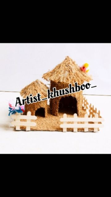 Pulkoodu Ideas, Coconut Husk Craft Ideas, Mothers Day Drawings, Coconut Shell Crafts, Hut House, Coconut Husk, Best Out Of Waste, Coconut Fiber, Easy Craft