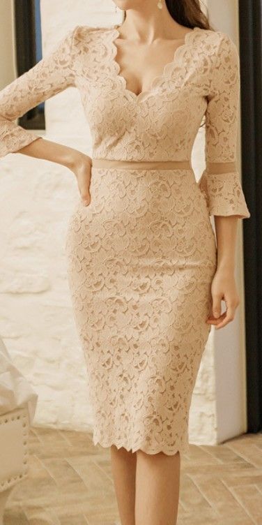 Must-have dress for formal occasion. This classy dress features an asymetrical design that raises elegance. Knee Length Dresses Classy, Elegant Knee Length Dresses, Dress For Formal, Knee Length Lace Dress, Dresses Knee Length, Elegant White Dress, Trendy Dress Outfits, Affordable Wedding Dresses, Dresses Ideas