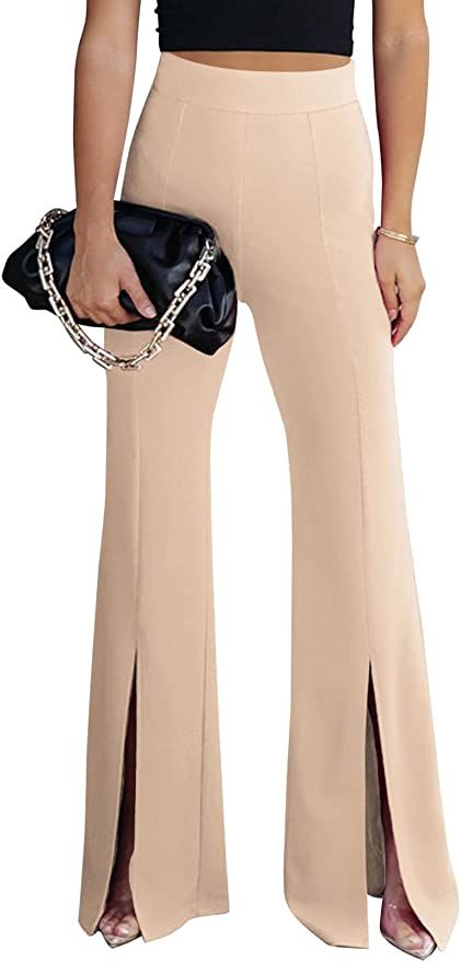 Casual high waisted split hem pant Hakama Trousers, Cricket Trousers, Business Casual Trousers, Capri Trousers, Slacks For Women, Business Casual Work, Pantsuits For Women, Work Trousers, How To Hem Pants