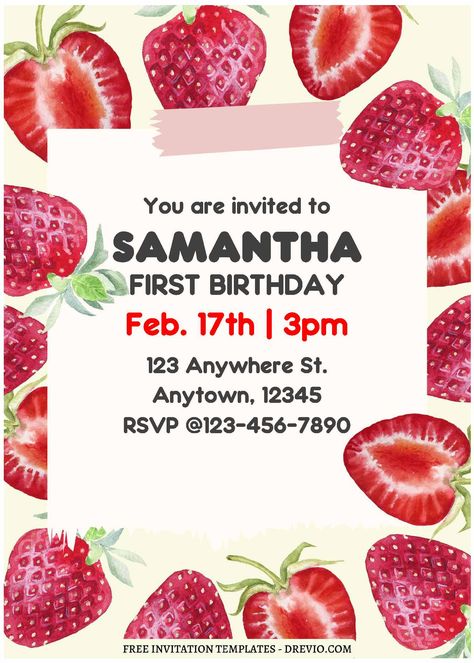 Nice (Free Editable PDF) Sweetie Strawberry Birthday Invitation Templates           Hello, everyone! You are berry special! Glad to see you again through this article. By the way, why did I say berry? It’s because, I’... Kids Handwriting Font, Berry Birthday, Strawberry Watercolor, Kids Handwriting, Berry First Birthday, Strawberry Birthday, Watercolor Girl, Girl 1st Birthday, Free Invitation Templates