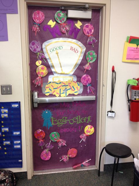 Willy Wonka -Teacher Appreciation Door Charlie And The Chocolate Factory Classroom Door, Willy Wonka Teacher Appreciation Week, Willy Wonka Door Decorations, Student Appreciation, 2024 Classroom, Willie Wonka, Teacher Appreciation Doors, Wonka Party, Willy Wonka Party