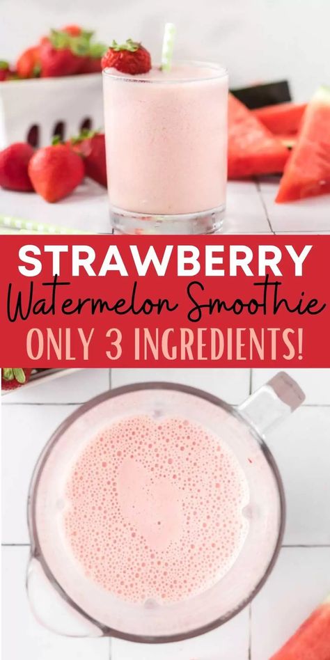 Strawberry watermelon smoothie recipe is delicious and easy to make with only 3 ingredients! This easy strawberry watermelon smoothie is refreshing! It is perfect anytime of the day! You will love this easy and refreshing smoothie recipe! #eatingonadime #strawberryrecipes #smoothierecipes #watermelonrecipes Watermelon Shake Recipe, Strawberry Smoothie Recipe Without Yogurt, Diy Smoothies Recipes, Watermelon Smoothie Recipe, Watermelon Recipes Drinks, Daily Harvest Smoothies, Strawberry Watermelon Smoothie, Homemade Smoothies Recipes, Strawberry Yogurt Smoothie