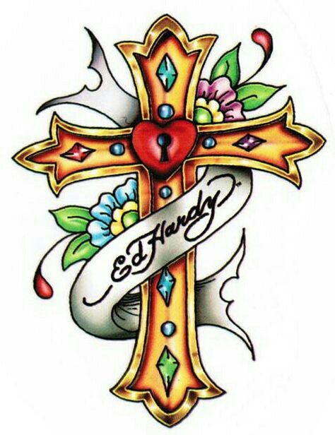 Tattoo Logo Design, Animation Website, Fantasy Stickers, Cross With Flowers, Dragon Stickers, Ed Hardy Tattoos, Ed Hardy Designs, Mystical Unicorn, Cross Drawing