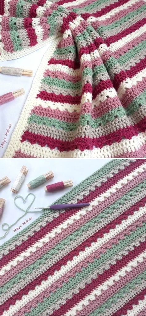 Cosy Stripe Baby Blanket Free Crochet Pattern - Pattern Center Granny Stripe Blanket, Christmas Crochet Blanket, Striped Crochet Blanket, Striped Baby Blanket, Crochet Baby Blanket Free Pattern, Crochet Afghan Patterns Free, Crochet For Beginners Blanket, Crochet Blanket Designs, Manta Crochet