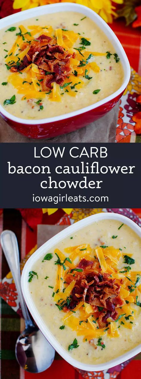 Cheddar Cauliflower, Cauliflower Chowder, Soup Video, Cauliflowers, Keto Soups, Bacon Cauliflower, Loaded Cauliflower, Diy Easy Recipes, Carb Alternatives