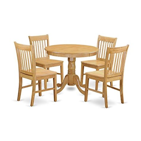 East West Furniture ANNO5OAKW 5 Piece Dining Table for Small Spaces and 4 Chair Set *** Click image to review more details.Note:It is affiliate link to Amazon. Traditional Dining Set, Small Kitchen Table Sets, Breakfast Nook Dining Set, Nook Dining Set, Round Kitchen Table, Small Kitchen Tables, Dinette Tables, Solid Wood Dining Set, Table For Small Space