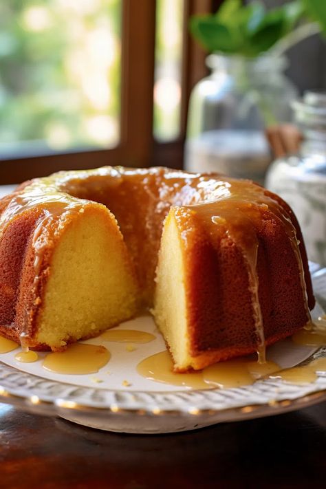 Kentucky Butter Cake With Rum Sauce - That Oven Feelin Tandy Cake, Butter Cake Cookies, Almond Glaze, Lemon Ricotta Cake, Rum Sauce, Homemade Bakery, Lemon Cookie, Kentucky Butter Cake, Mini Pecan Pies