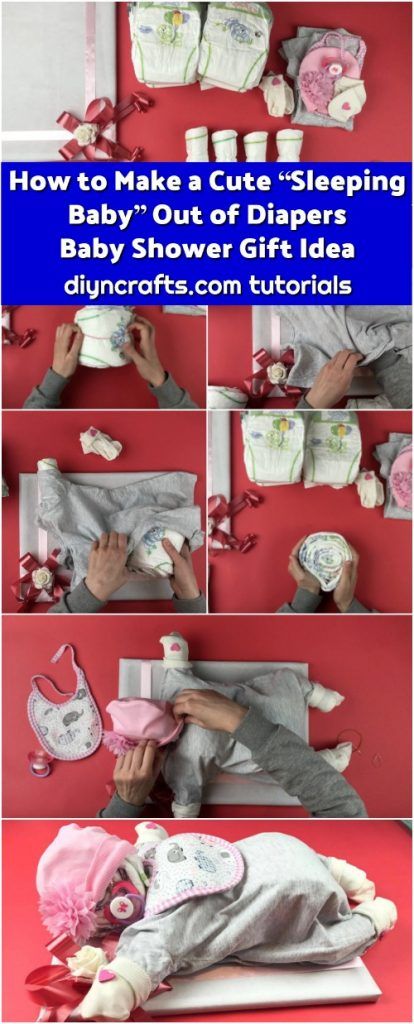 How to Make a Cute “Sleeping Baby” Out of Diapers - Baby Shower Gift Idea Diaper Gifts, Baby Shower Gift Idea, Diy Baby Shower Decorations, Ideas Baby Shower, Baby Shower Crafts, Baby Shower Gift Basket, Baby Shower Diaper Cake, Diy Baby Shower Gifts