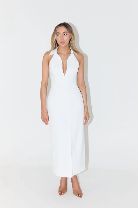 The Ultimate Muse Collar Maxi Dress curated on LTK Collar Maxi Dress, Odd Muse, Maxi Dress White, Europe Vacation, White Maxi Dresses, British Indian, Luxury Fabrics, Dress White, Formal Wear