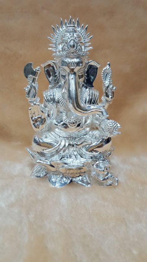 Silver Ganesh Murti, Silver Ganesh Laxmi Murti, Silver Diya, Ganesh Murti, Ganapati Bappa, Ganesha Elephant, God Statue, Pooja Items, Ganesh Idol