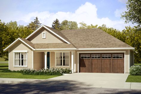 Shingle siding, Craftsman-style windows and slender columns create a warm, natural feel to this contemporary home. Wide windows brighten the expansive living room and dining area, open to the kitchen Small Craftsman, John Davidson, Construction House, Floor Plans Ranch, Duplex Plans, Build House, Shingle Siding, Ranch House Plan, Houses Plans