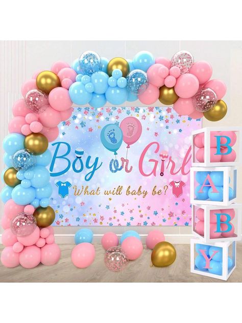 120PCS Gender Reveal Shower Decor - Our gender reveal decorations set includes 4 white balloon boxes,2set, a gender reveal backdrop, 30pcs 10inch pink balloons, 30pcs 10inch blue balloons, 30pcs 5inch pink balloons, 30pcs 5inch blue balloons, 5pcs red color confetti balloon,5pcs blue color confetti balloon.The rich decoración para revelar el sexo set is sure to satisfy your party needs and impress your relatives and friends. Perfect gender reveal ideas - Pink and blue gender reveal balloon arch Pink And Blue Balloon Garland, Blue Balloon Arch, Gender Reveal Backdrop, Balloon Boxes, Gender Reveal Party Supplies, Balloon Box, Gender Reveal Balloons, Blue Balloon, Gender Reveal Party Decorations