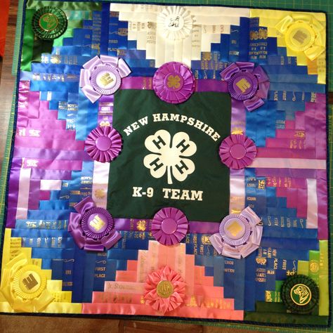 Ribbons quilted in a log cabin design to feature the young ladies 4H years. Show Ribbon Display Ideas, Fair Ribbon Display Ideas, Show Ribbons Ideas, Fair Ribbon Quilt, 4h Ribbon Quilt, Displaying Horse Show Ribbons, Horse Show Ribbon Display Lattice, Award Ribbon Display, Horse Ribbon Display