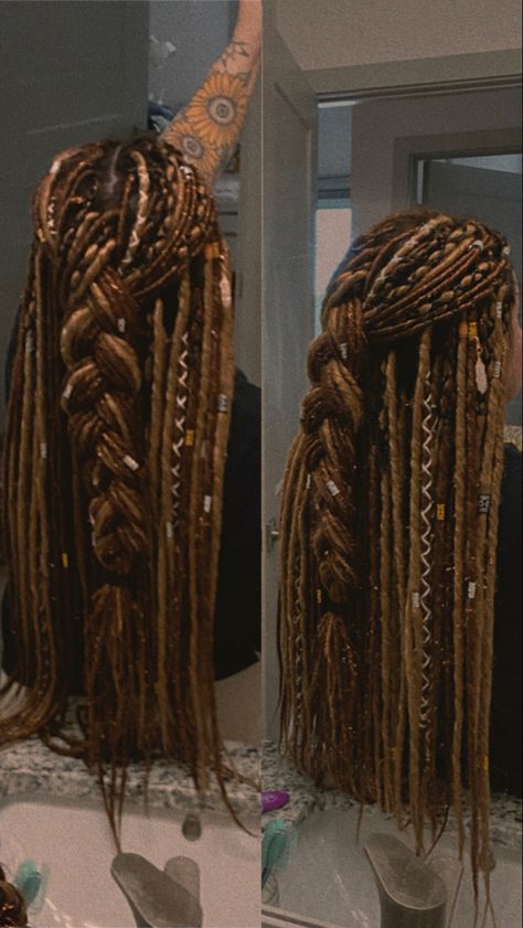 Dread And Braid Extensions, Viking Hair Dreadlocks, Styling Synthetic Dreads, Clip In Dreads Dreadlock Extensions, Dred Loc Extensions, Braids And Dreads Mixed, Dreadlock Extensions Hairstyles, Dreads On Short Hair, Braid In Dreads Extensions