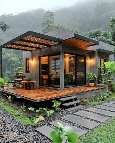 Modern Bahay Kubo, Small Tiny House, House On Stilts, Cabin Exterior, Small Apartment Design, Architectural Design House Plans, Minimal House Design, Small House Design Plans, Bungalow House Design