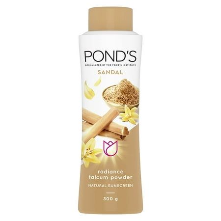 Pond's Sandal Radiance Talcum Powder, Natural Sunscreen. Size: 300G. Sandalwood Fragrance, Tone Skin, Sandalwood Oil, Talcum Powder, Natural Sunscreen, Body Powder, Body Odor, Stay Fresh, Radiant Skin