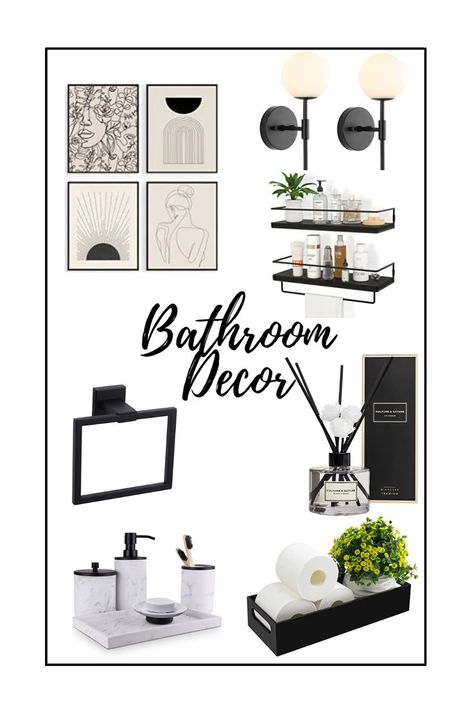 Black And Grey Bathroom Decor, Amazon Bathroom Decor Ideas, Black And Gold Bathroom Decor Ideas, Black And White Half Bathroom, Modern Bathroom Design Luxury, Bathroom Modern Design, Amazon Bathroom Decor, Black And White Bathroom Decor, Dark Bathroom Ideas