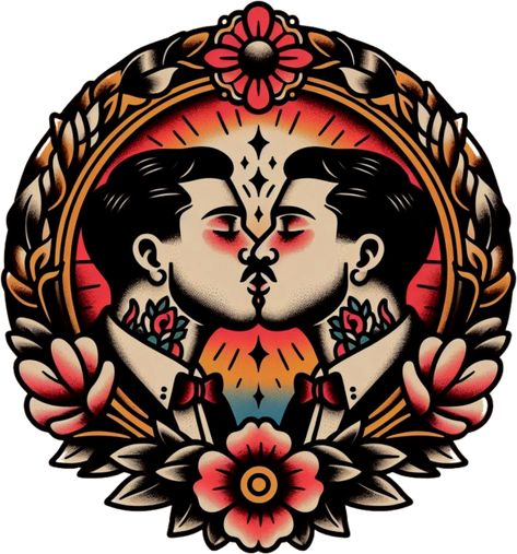 Celebrating Pride, Two men locked in a passionate embrace Inspired by American-traditional tattoo design -- Choose from our vast selection of Crewneck and V-Neck T-Shirts to match with your favorite design to make the perfect graphic T-Shirt. Pick your favorite: Classic, Boxy, Tri-Blend, V-Neck, or Premium. Customize your color! For men and women. Traditional Match Tattoo, Traditional Tattoo Love, Traditional Sleeve Tattoo, Traditional Leg Sleeve, Wife Tattoo, Gay Tattoo, Traditional Sleeve, Love Tshirt, Old School Tattoo Designs