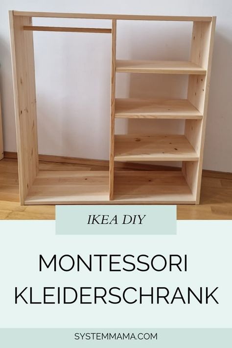 zaubere aus einem einfachen IKEA Ivar System kinderleicht einen Montessori Kleiderschrank. kostengünstig und super einfach. Montessori Ikea Wardrobe, Montessori Wardrobe Ikea Hack, Montessori Closet Toddler, Diy Montessori Wardrobe, Montessori Dresser, Ivar System, Montessori Closet, Diy Childrens Furniture, Ikea Montessori