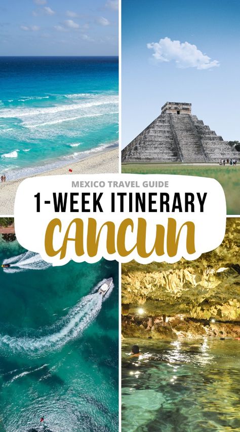 Planning a trip to Mexico and wondering what to do in Cancun in 7 days? Discover the best 1-week Cancun itinerary including beautiful beaches, thrilling activities, and cultural sites to see some of the best destinations in Mexico and the best places to visit in the Yucatan Peninsula during your Cancun vacation.  | cancun 7 day itinerary | things to do in cancun mexico | cancun places to visit | where to go in cancun mexico | cancun mexico beaches | cancun travel | Places To Visit In Cancun, Travel Cancun Mexico, Cancun Bucket List, Cancun Mexico Itinerary, Things To Do In Cancun Mexico, Royal Sands Cancun Mexico, Cancun Itinerary, Cancun Excursions, Cancun Bachelorette