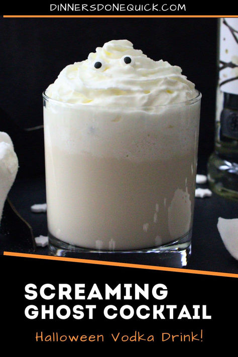 Get into the Halloween spirit with this Screaming Ghost Cocktail! A creamy and spooky vodka drink that's perfect for any Halloween celebration. With its whipped cream "ghost" topping and fun candy eyes, it's as festive as it is delicious. Easy to make and a hit at Halloween parties, this cocktail will have your guests screaming for more! 🎃🍸 #GhostCocktail #HalloweenVodkaDrink #SpookyCocktails #HalloweenParty #VodkaCocktails Ghost Themed Cocktails, Drunk Ghost Cocktail, Frozen Halloween Drinks, Boozy Whipped Cream, Creamy Halloween Cocktails, Halloween Ghost Shots, Drunk Ghost Drink, Whipped Cream Vodka Recipes Cocktails, Dirty Snowman Cocktail