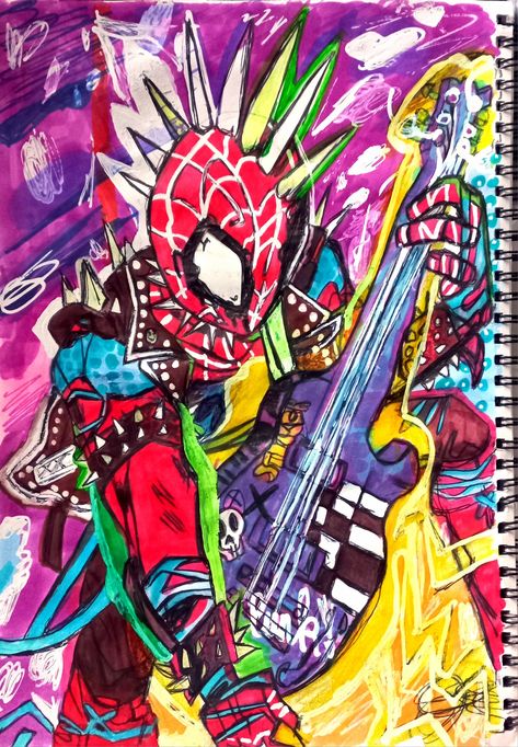 Spider Punk Art Style, Spider Punk Official Art, Spider Punk Design, Spider Punk Collage, Spider Punk Symbol, Punk Rock Spiderman, Spider Punk Reference, Spider Punk Tattoo, Spider Punk Poster