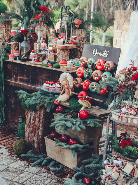 Christening Candy bar decoarted with winter foliage and apples. Mushroom lady was also a very important company there! 🍄 . . . . . . . . . . . #eventdesign #eventstyling #design #mushroomthemed #mushrooms #themedchristening #christening #christmas #candybar #candybardesign #creativedecoration #decor #decoration #mariaghikadecoration #mariaghika Christmas Candy Buffet, Mushroom Lady, Christmas Cookie Cake, Christening Decorations, Winter Foliage, Candy Bar Wedding, Garden Baby Showers, Wedding Candy, Wedding Arrangements