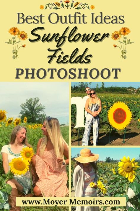 people wearing cute outfits in sunflower fields Sunflower Field Photoshoot Outfits, Field Photoshoot Outfits, Sunflower Field Outfit Ideas, Field Outfit Ideas, Sunflower Field Outfit, Pictures With Sunflowers, Sunflowers Photography, Sunflower Field Photography, Sunflower Field Pictures