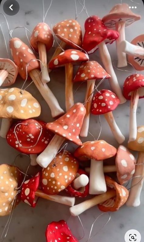 Autumn Equinox Decorations, Mabon Decorations Diy, Mabon Crafts For Kids, Model Magic Clay, Make Air Dry Clay, Crayola Air Dry Clay, Clay Mushrooms, Mushroom Ornaments, Herbst Bucket List