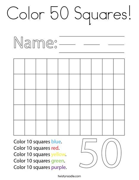 Color 50 Squares Coloring Page - Twisty Noodle Numbers 1 To 50 Worksheet, Grandma House, Digital Learning Classroom, Sped Math, Twisty Noodle, Number 50, 2nd Grade Worksheets, Holiday Lettering, Number Activities