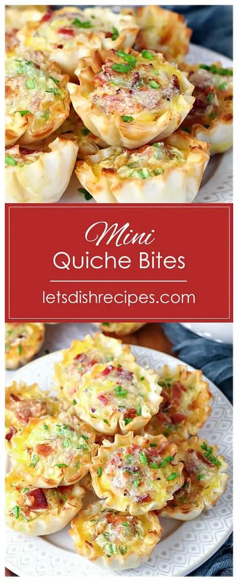 Wonton Quiche Cups, Mini Phyllo Cup Quiche, Quiche Pastry Cups, Quiche In Phyllo Cups, Mini Breakfast Keish, Phyllo Cup Recipes Appetizers, Small Bites For Brunch, Small Bites For Breakfast, Mini Quiches Recipes