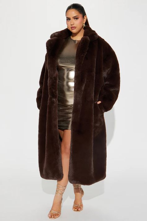 Night Of Fun Faux Fur Coat - Chocolate | Fashion Nova Mink Fur Coat Women, Fur Coat Long, Chocolate Fashion, Long Faux Fur Coat, Black Faux Fur Coat, Mink Fur Coat, Black Faux Fur, Mink Fur, Faux Fur Coat